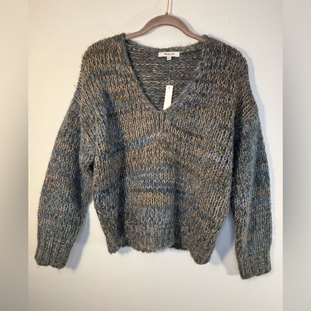 Madewell NWT green/blue/beige oversized v neck sweater Size XXS